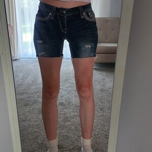 Rock Revival Luiza Dark Blue Distressed Jean Shorts